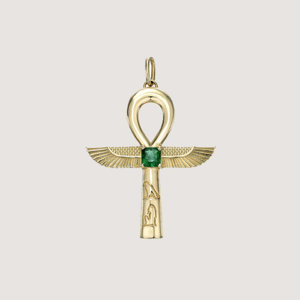 14k Gold Ankh and Emerald Necklace