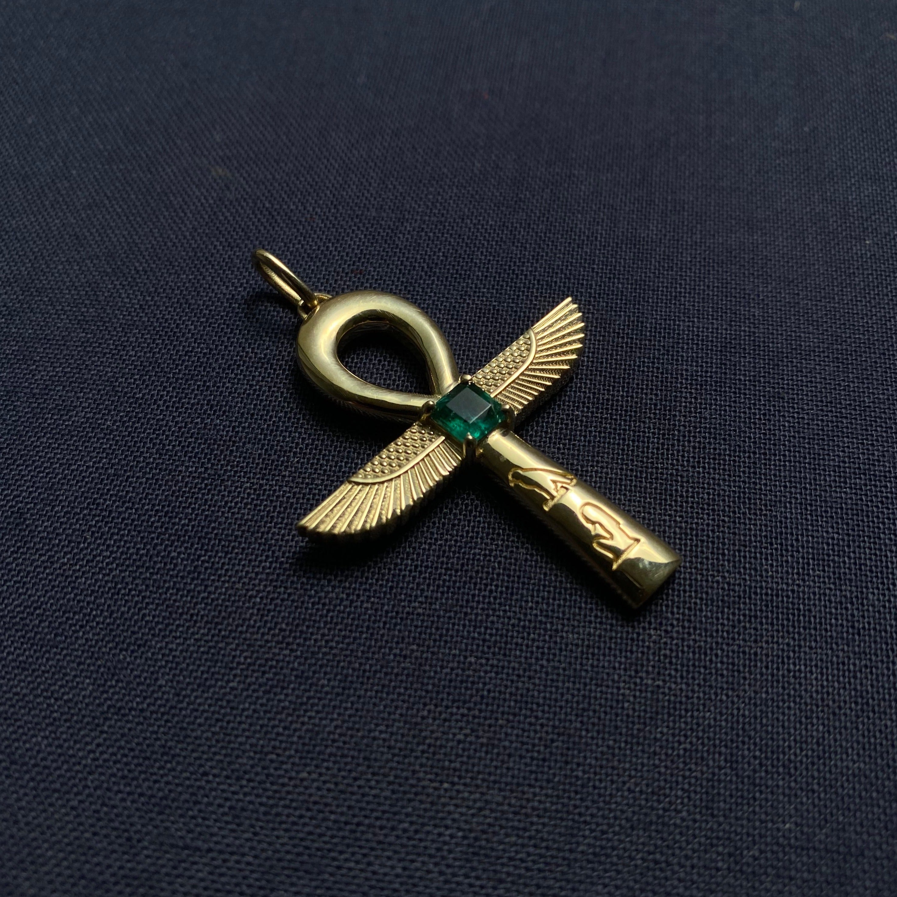 14k Gold Ankh and Emerald Necklace