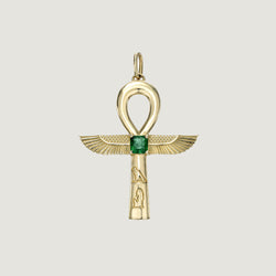 14k Gold Ankh and Emerald Necklace